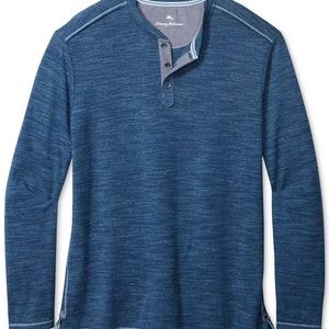 NWT Tommy Bahama Oahu Shores Henley LS, Bering Blue, Men’s Large